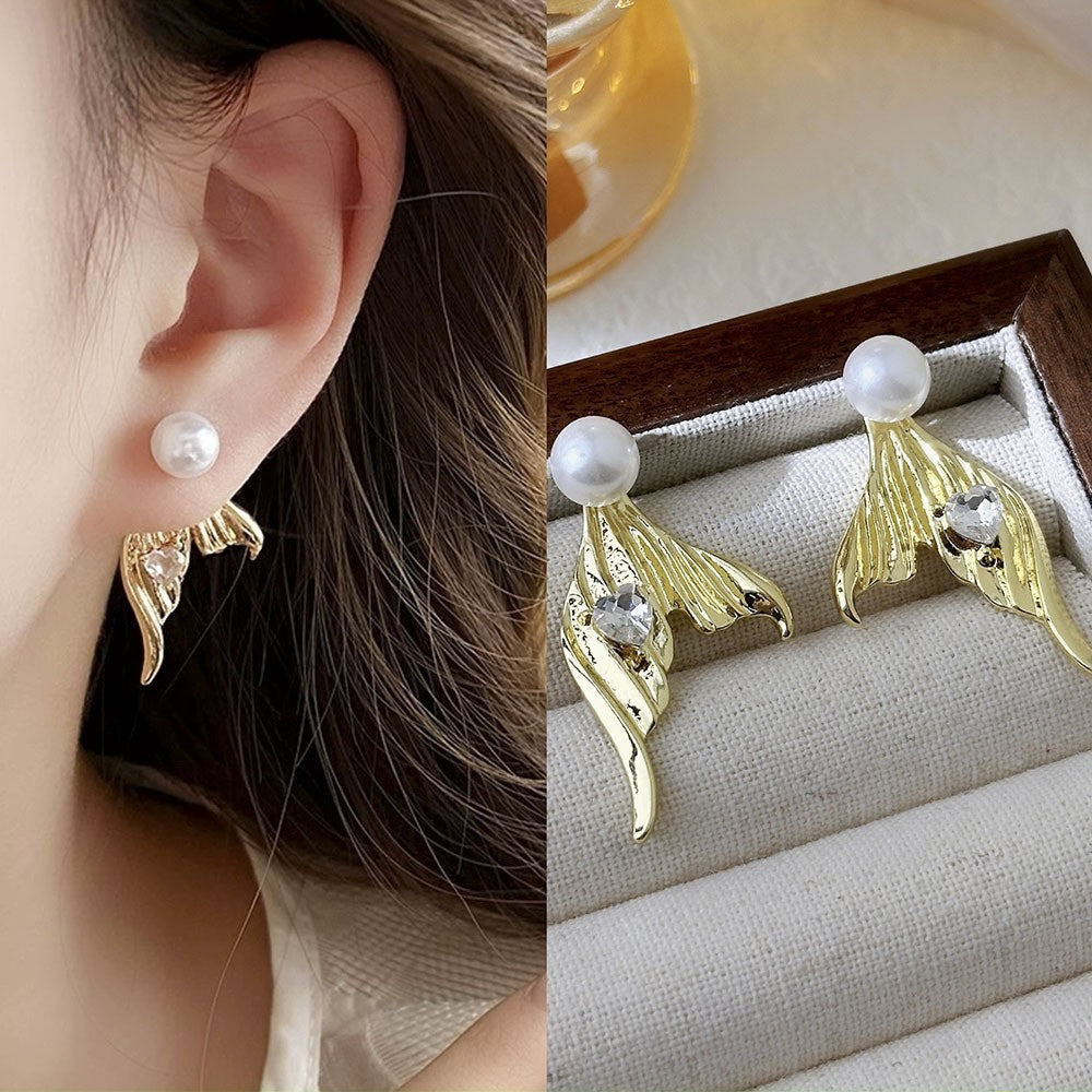 6 Set - Mermaid tail heart diamond pearl earrings (Unit price 24)