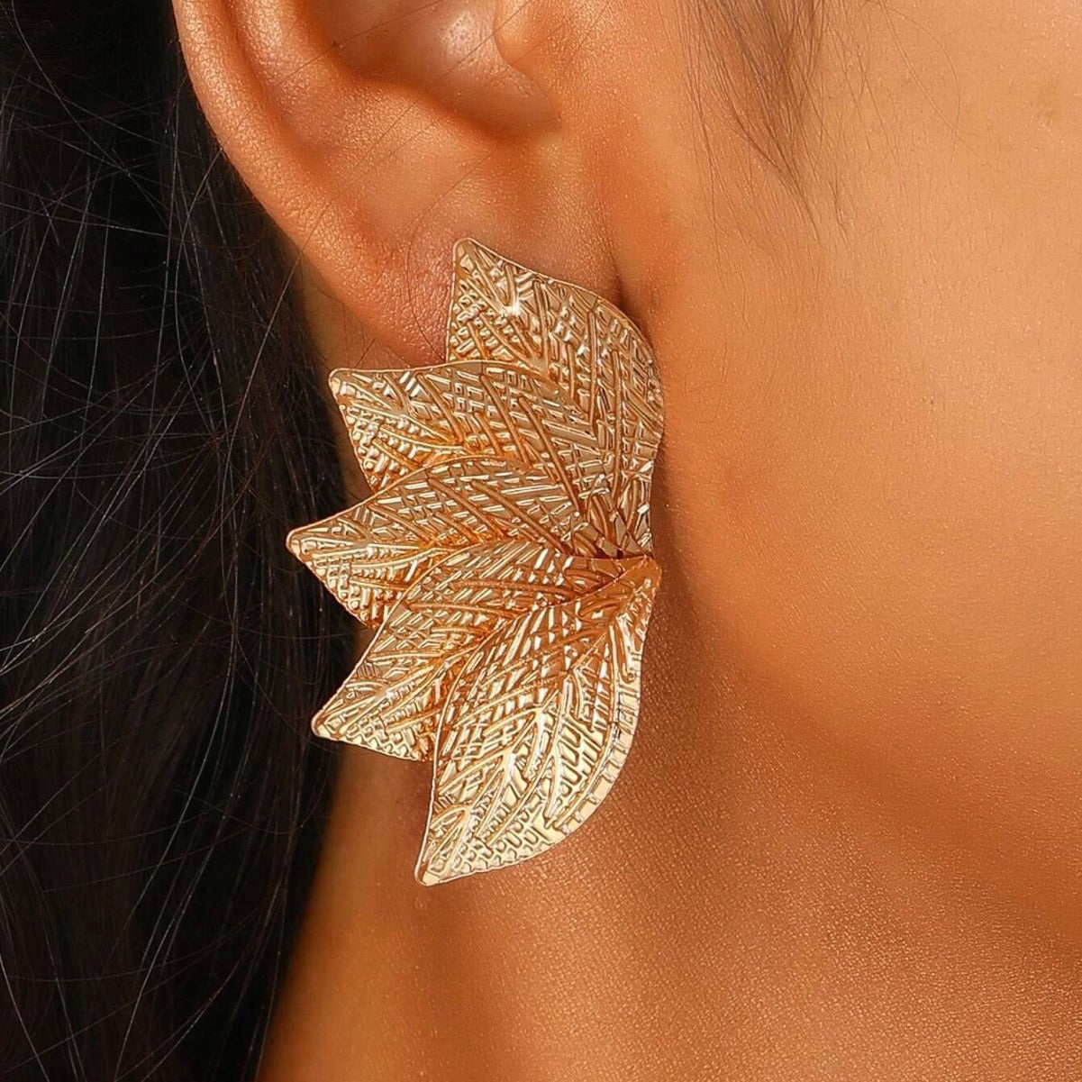 6 Pairs - Stylish and Unique 3D Leaf and Flower Earrings - Golden (1 Pair Price - 34)