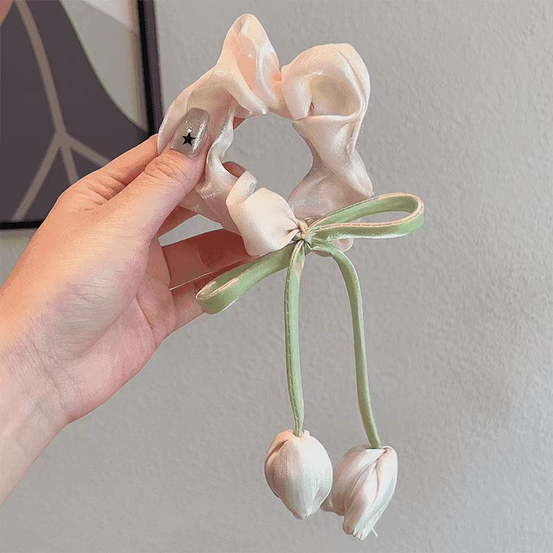 3 Pc - Sweet tulip flower rubber band - Beige (Unit Price - 30)