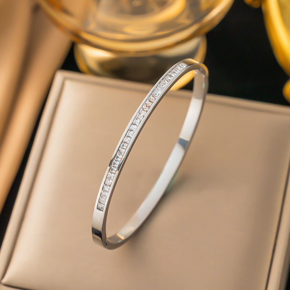 3 Pc - Anti Tarnish Square diamond bracelet silver (1 Pc Price - 103)