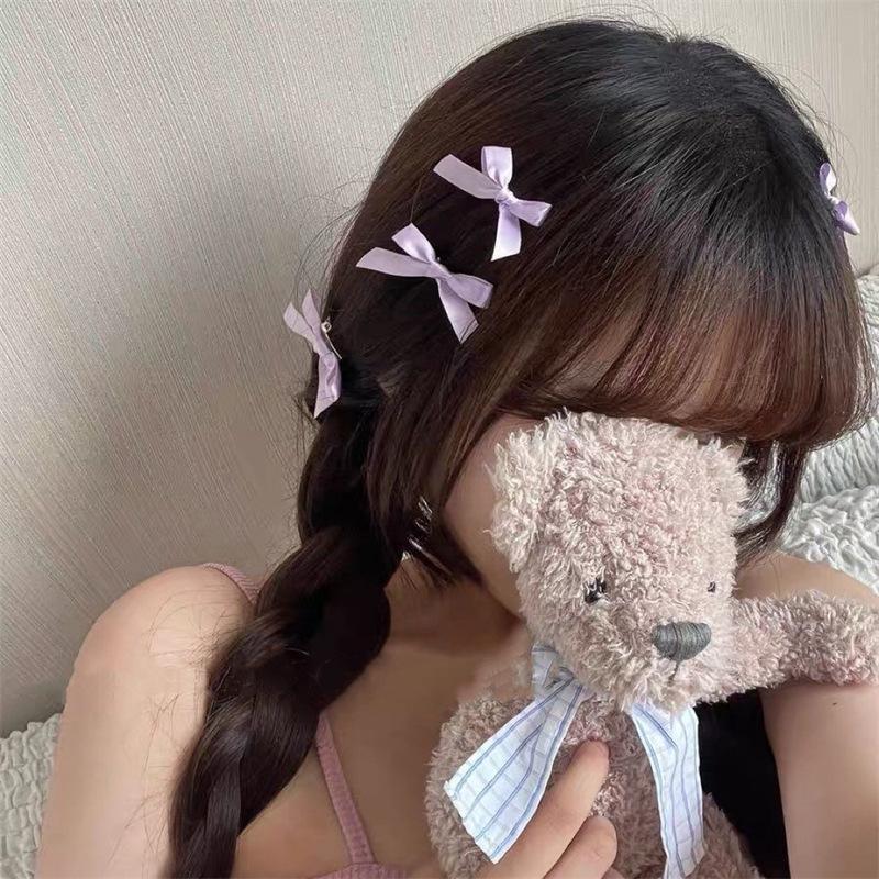 Purple Ribbon 3cm bow mini hairpin (10 Pc Set Card packing)