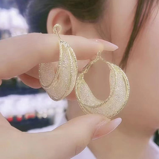 6 Set - Small hoop golden mesh earrings (Unit price 55)