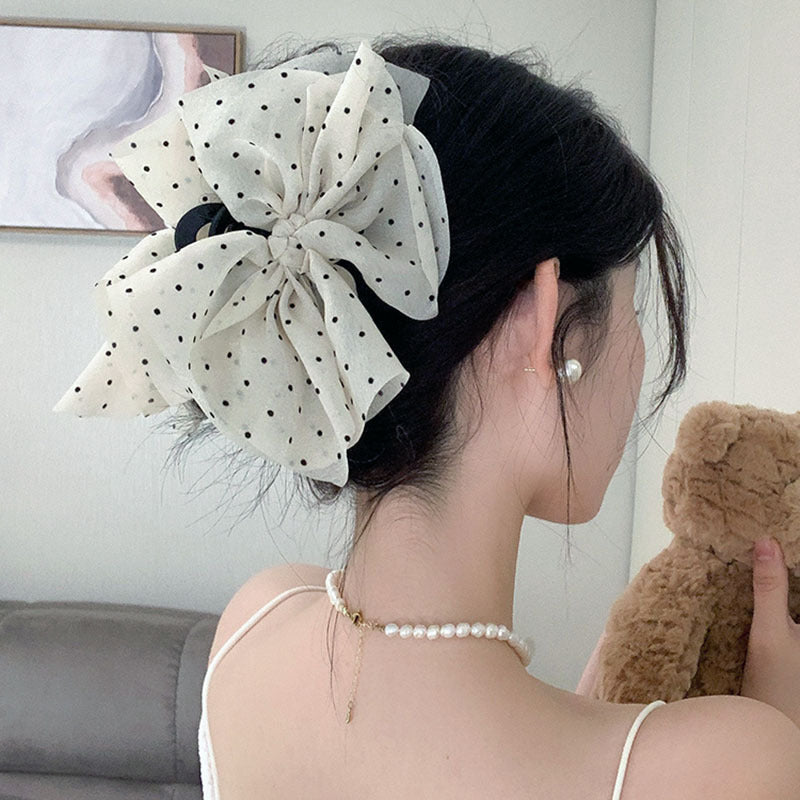 6 Pc - Polka Dot Mesh Large Claw Clip (Mix Color) (Unit Price - 59)