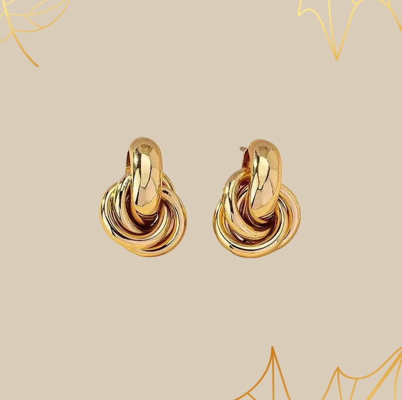 6 Pairs - Circle Geometric Twisted Multi-Layered Twist Earring - Golden (1 Pair Price - 32)