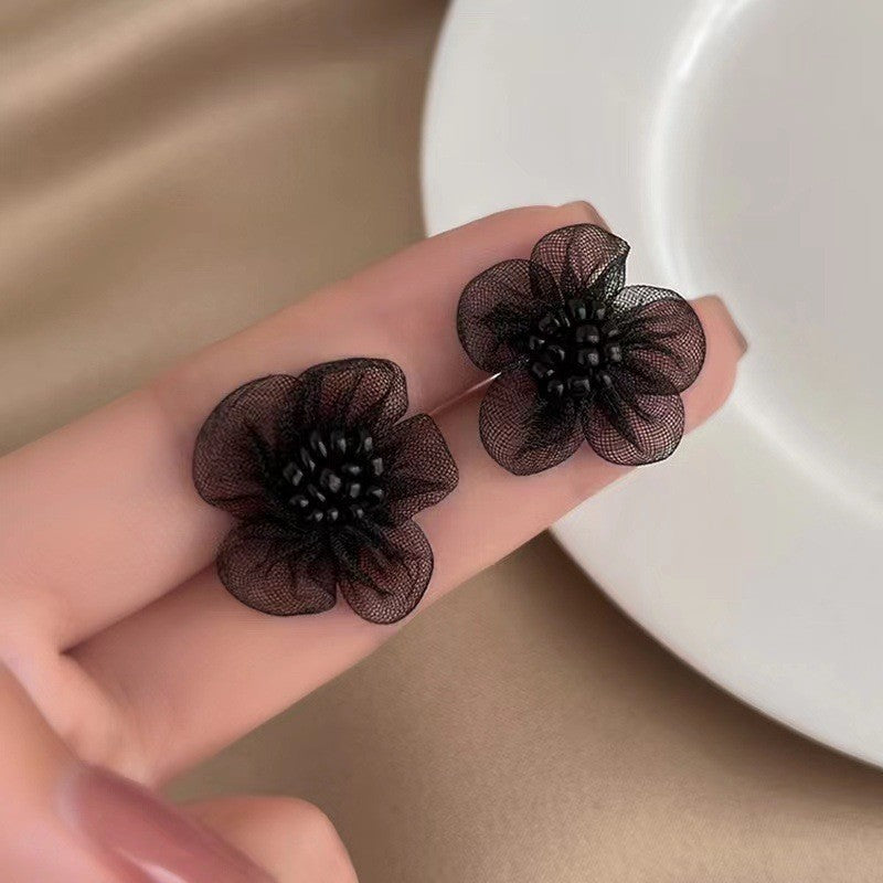 6 Pairs - Black Sweet Pearl Flower Earrings (1 Pair Price - 22)