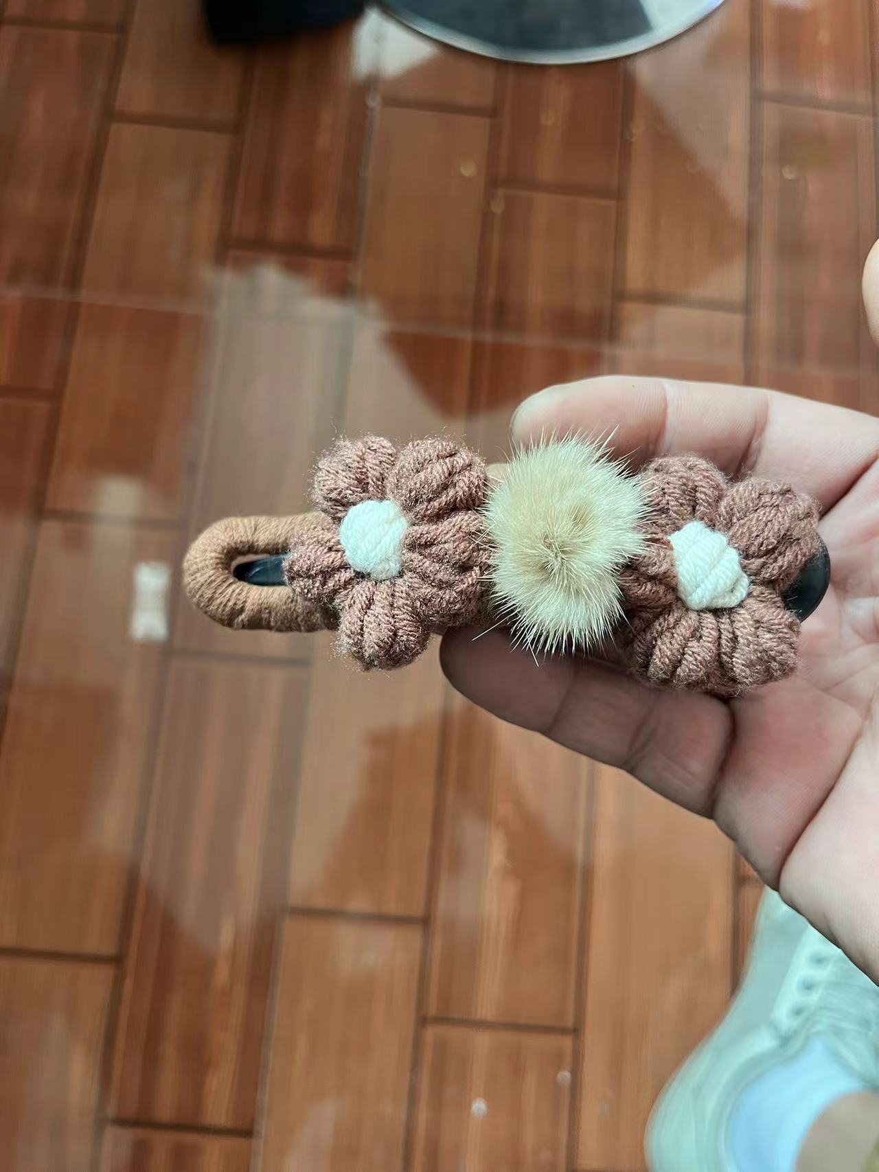 3 Pc - Winter Plush Flower Princess Grabber High-End Petal Clip Fabric Shark Clip - Brown (1 Pc Price - 35)