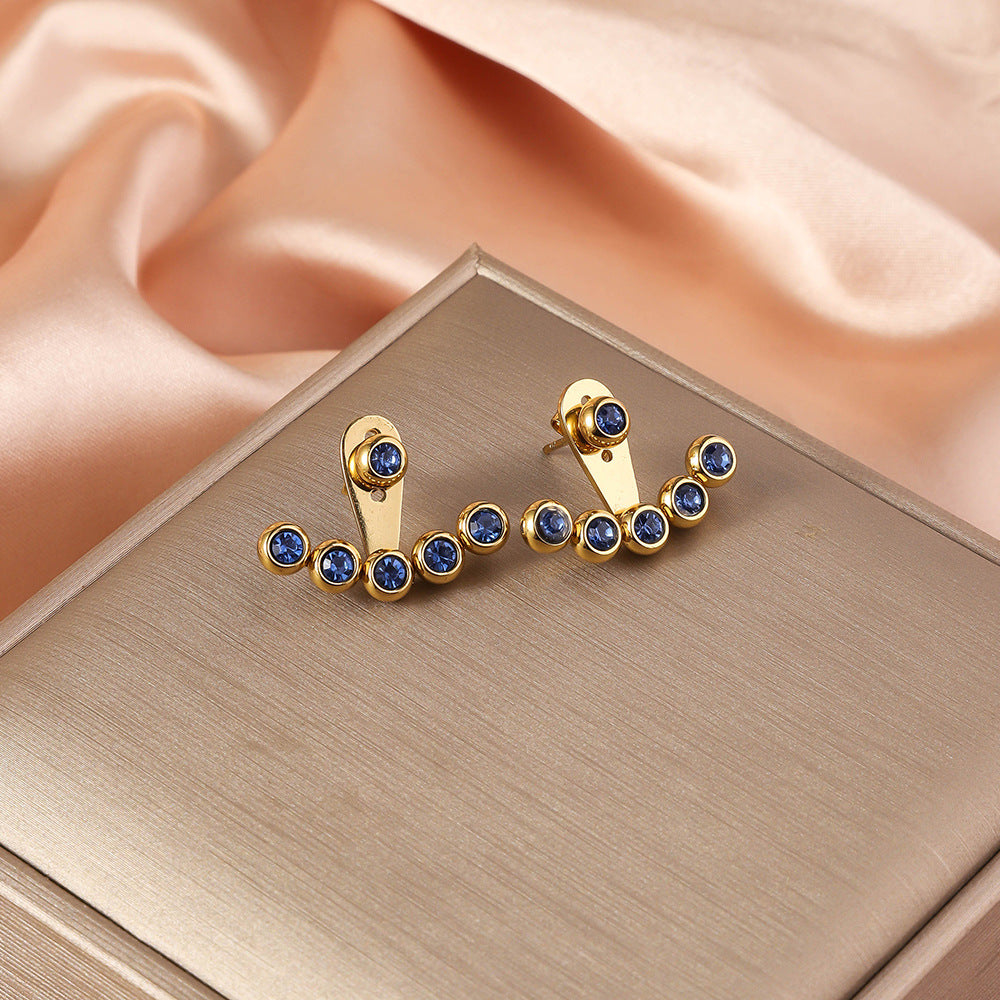 3 Pairs - Stainless steel front and back wear earrings - Blue (Unit Price - 92)