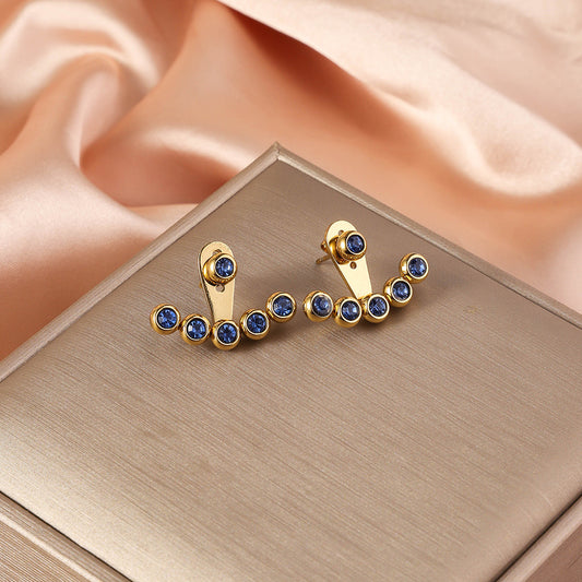 3 Pairs - Stainless steel front and back wear earrings - Blue (Unit Price - 92)