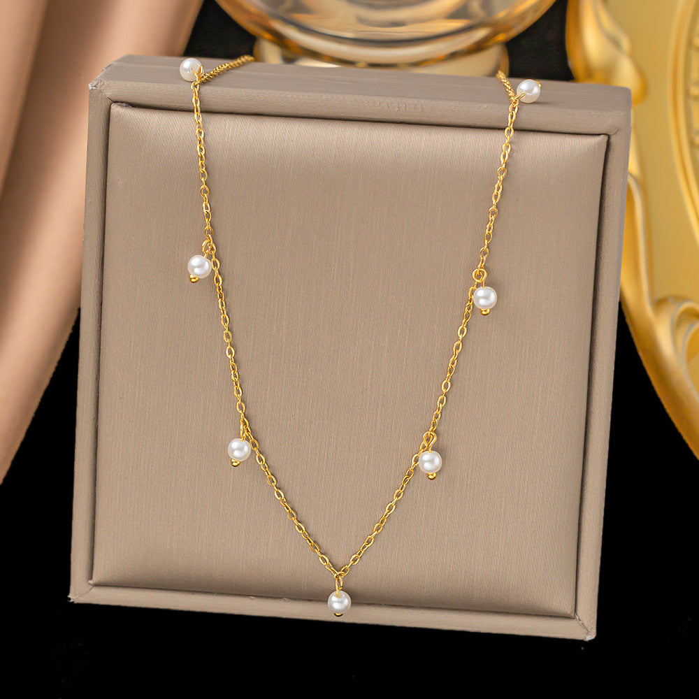 3 Pc - Anti Tarnish Seven pearls necklace - Gold (1 Pc Price - 89)