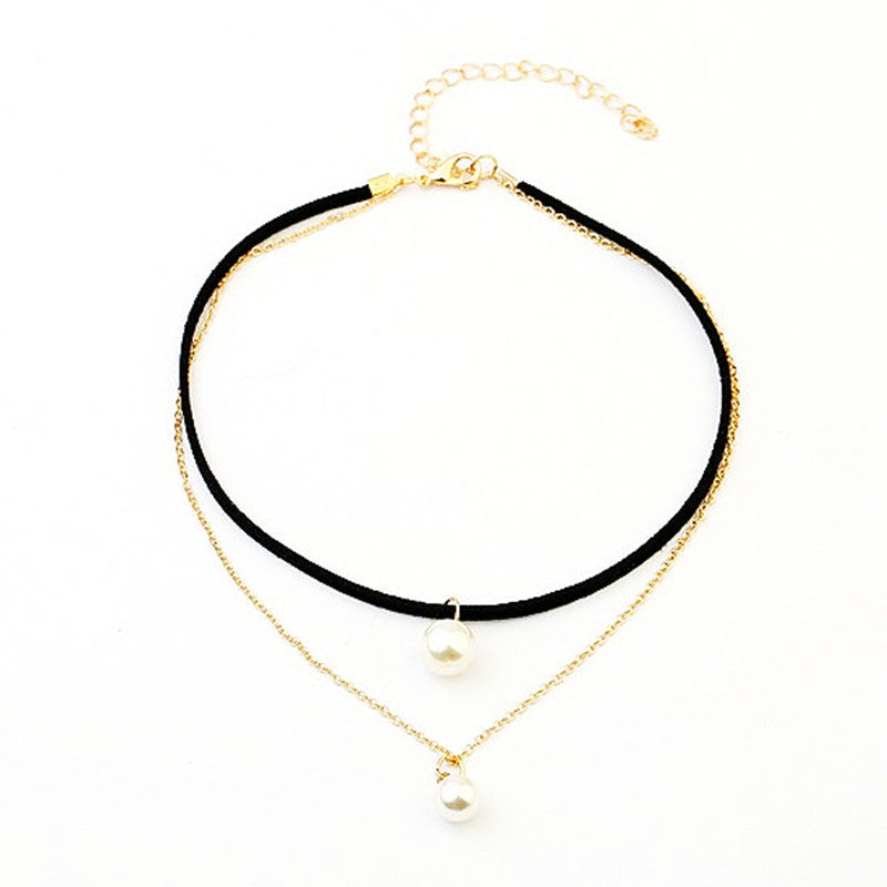 5 Pc - Sweet Pearl Black Thread Two-layer Necklace (Unit Price - 42)