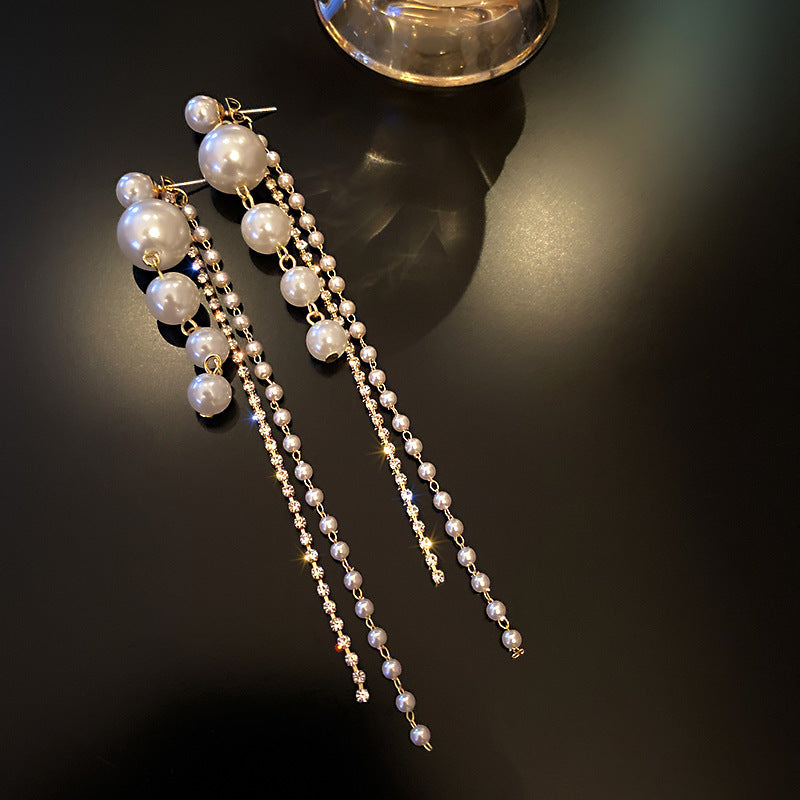 6 Pairs - Korean Pearl Long Tassel Earrings (1 Pair Price - 41)