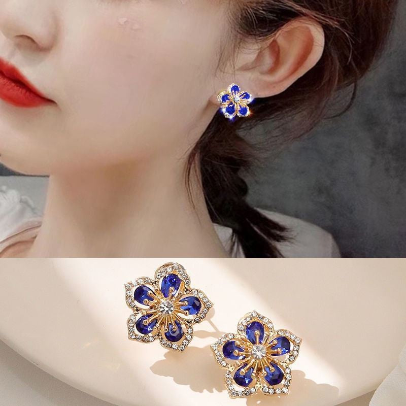 6 Pairs - Flower Zircon Earrings (Mix Color)  (1 Pair Price - 42)