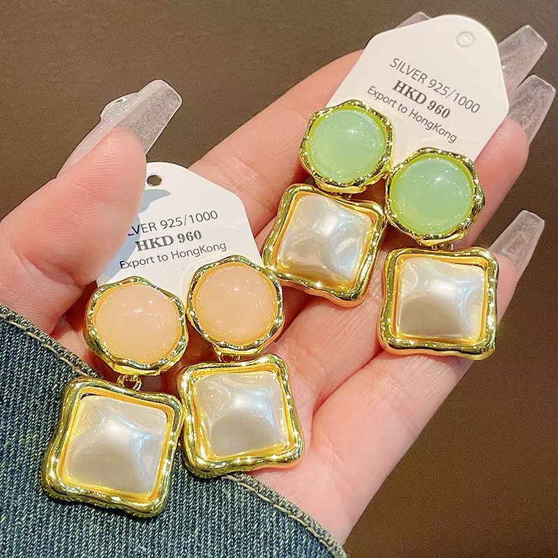 6 Pairs - New Elegant Stainless Steel Geometric Earrings (Mix Color)  (1 Pair Price - 41)
