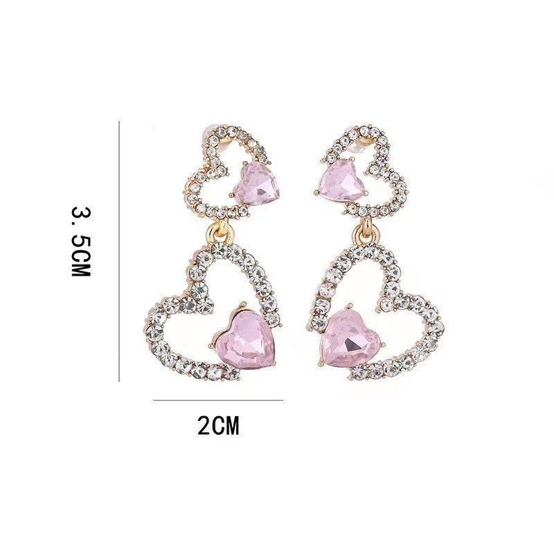 6 Pairs - Pink heart pendant earrings (1 Pair Price - 34)
