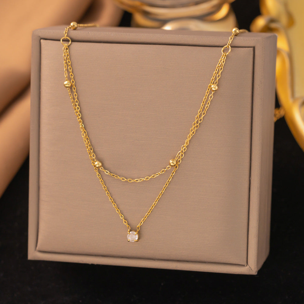 3 Pc - Anti Tarnish Geometric solitaire diamond necklace - Gold (1 Pc Price - 86)