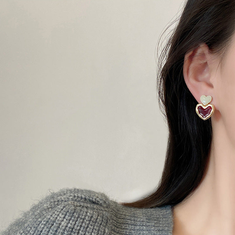 6 Pairs - Korean Retro Red Heart Earrings (1 Pair Price - 30)