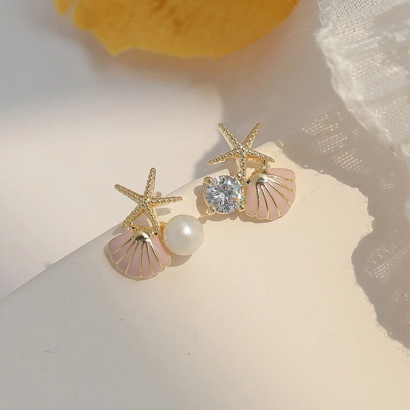 12pcs- Starfish shell dream  earrings - Pink (Unit Price -21)