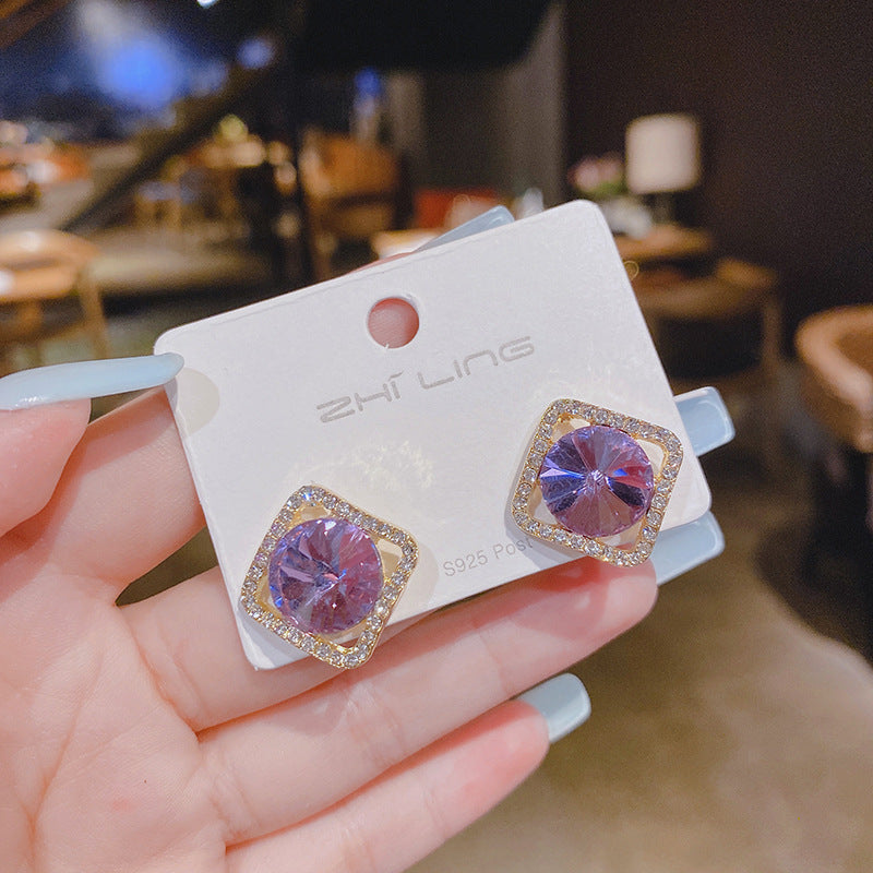 6 Set - Japanese and Korean super fairy fresh crystal diamond earrings (Mix color) (Unit price 35)