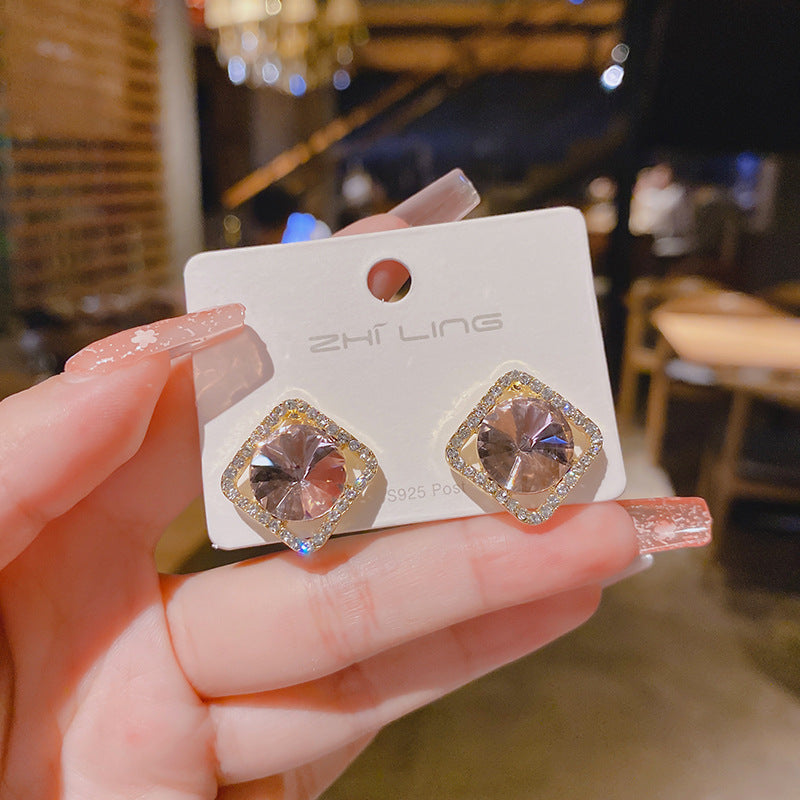 6 Set - Japanese and Korean super fairy fresh crystal diamond earrings (Mix color) (Unit price 35)