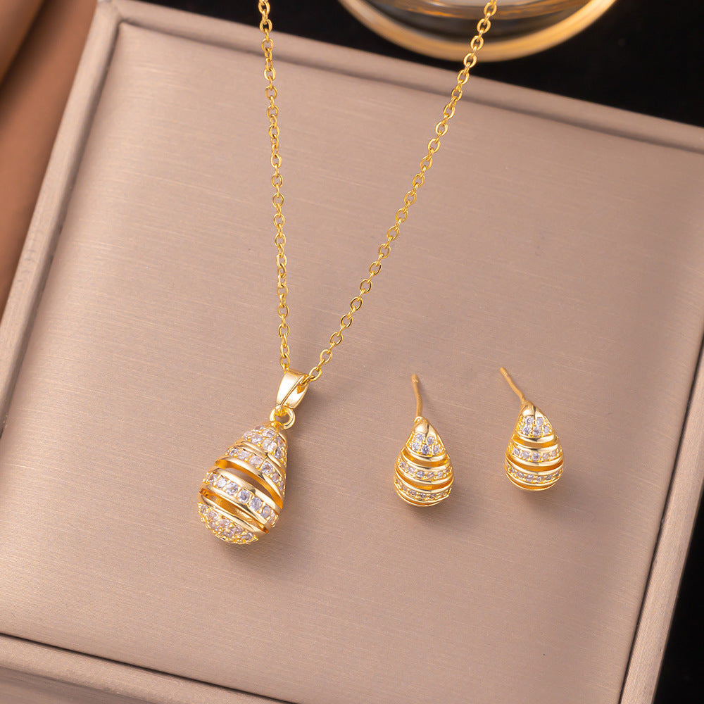 3 Set - Anti Tarnish Hollow water drop earring necklace set (1 Set Price - 225)