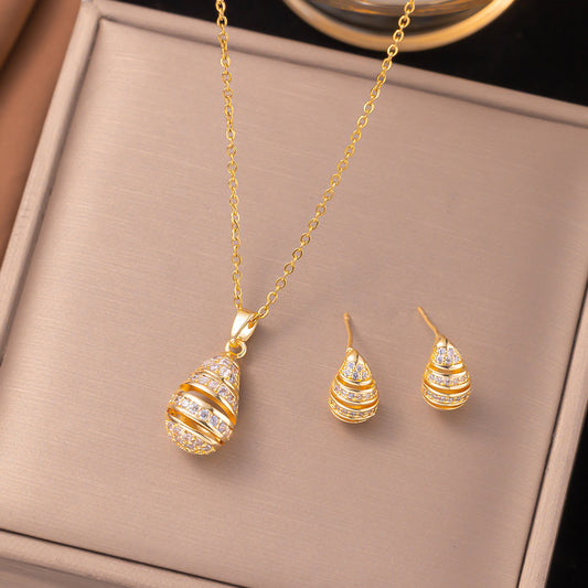 3 Set - Anti Tarnish Hollow water drop earring necklace set (1 Set Price - 225)