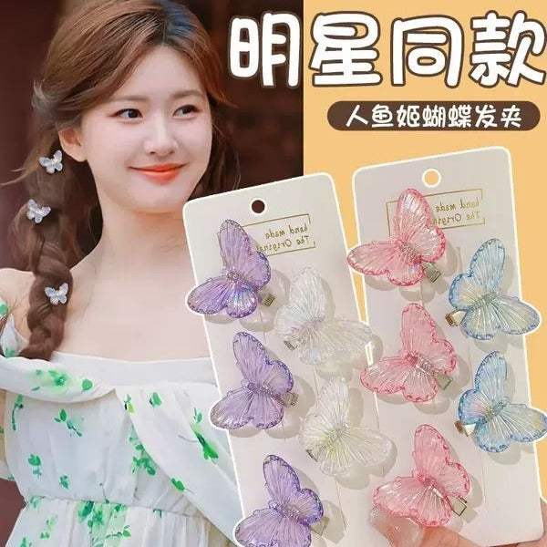 3 Set - Super mermaid butterfly hairpin - Pink (6 Pc Card Packing)