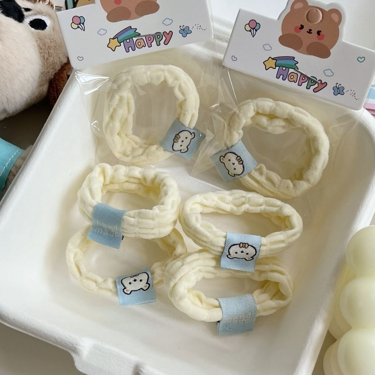 20 Pc - Cute Milk Blue Bear Towel Ring Hair Rope (Unit Price - 4)