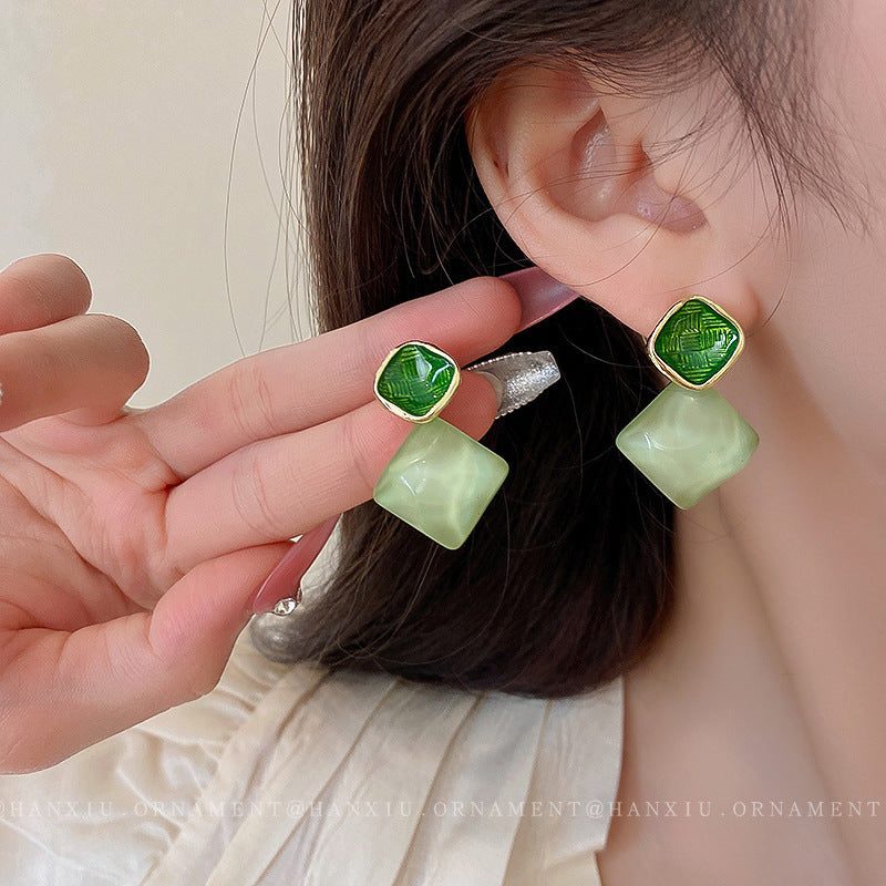6 Pairs - Fresh oil dripping sparkling square earrings (Mix Color) (1 Pair Price - 37)