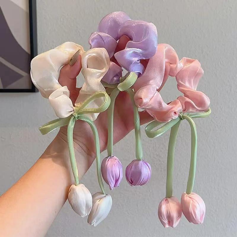 6 Pc - Sweet tulip flower rubber band hairtie (Mix Color) (Unit Price - 27)
