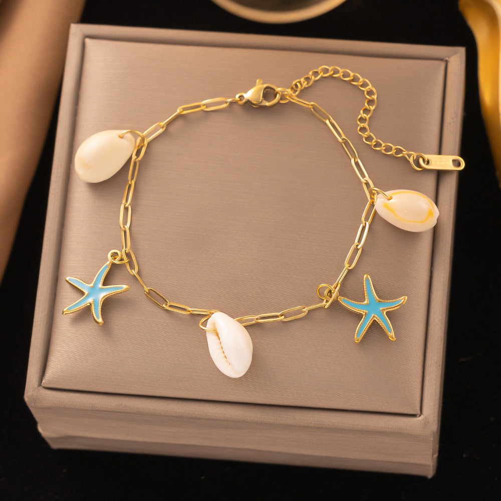 3 Pc - Anti Tarnish Blue starfish bracelet gold (1 Pc Price - 82)