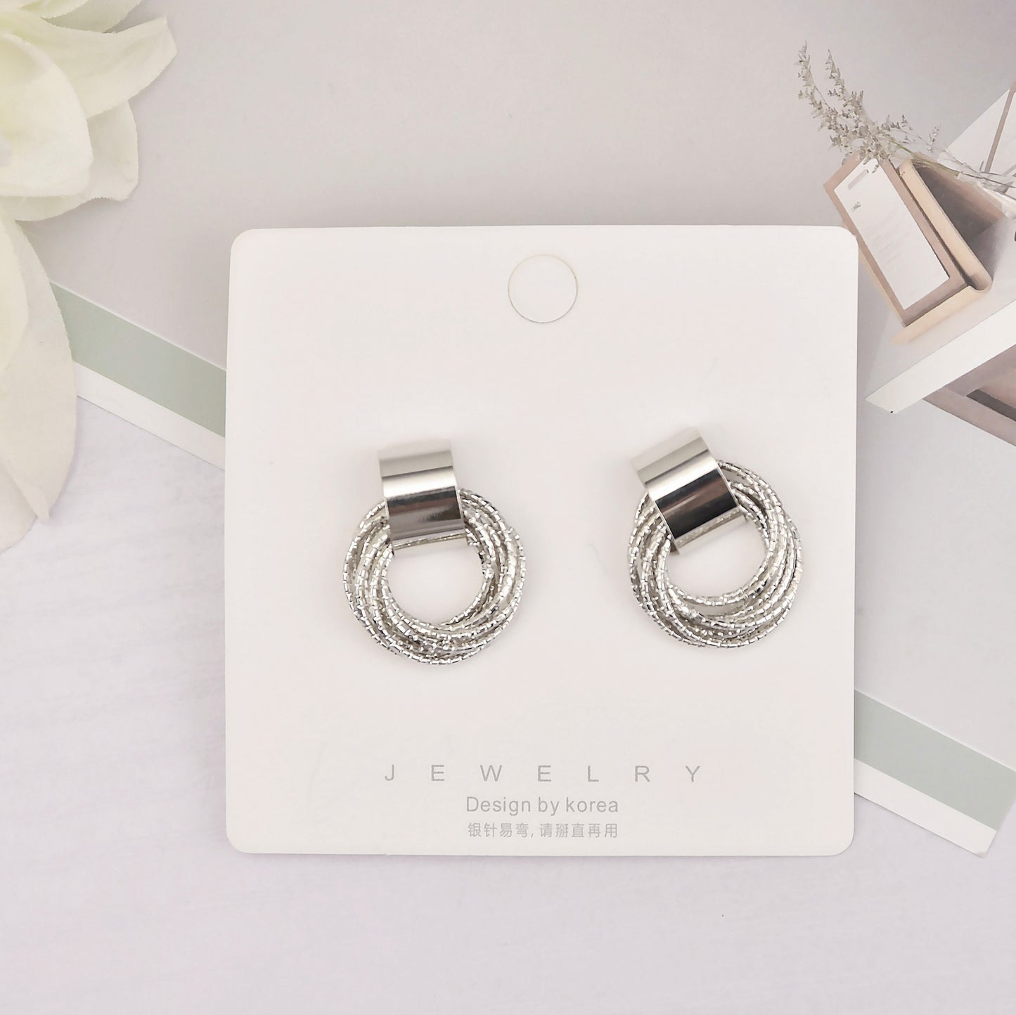 6 Pc - Hollow circle multi-layer winding earrings - Silver colour (Unit Price - 29)