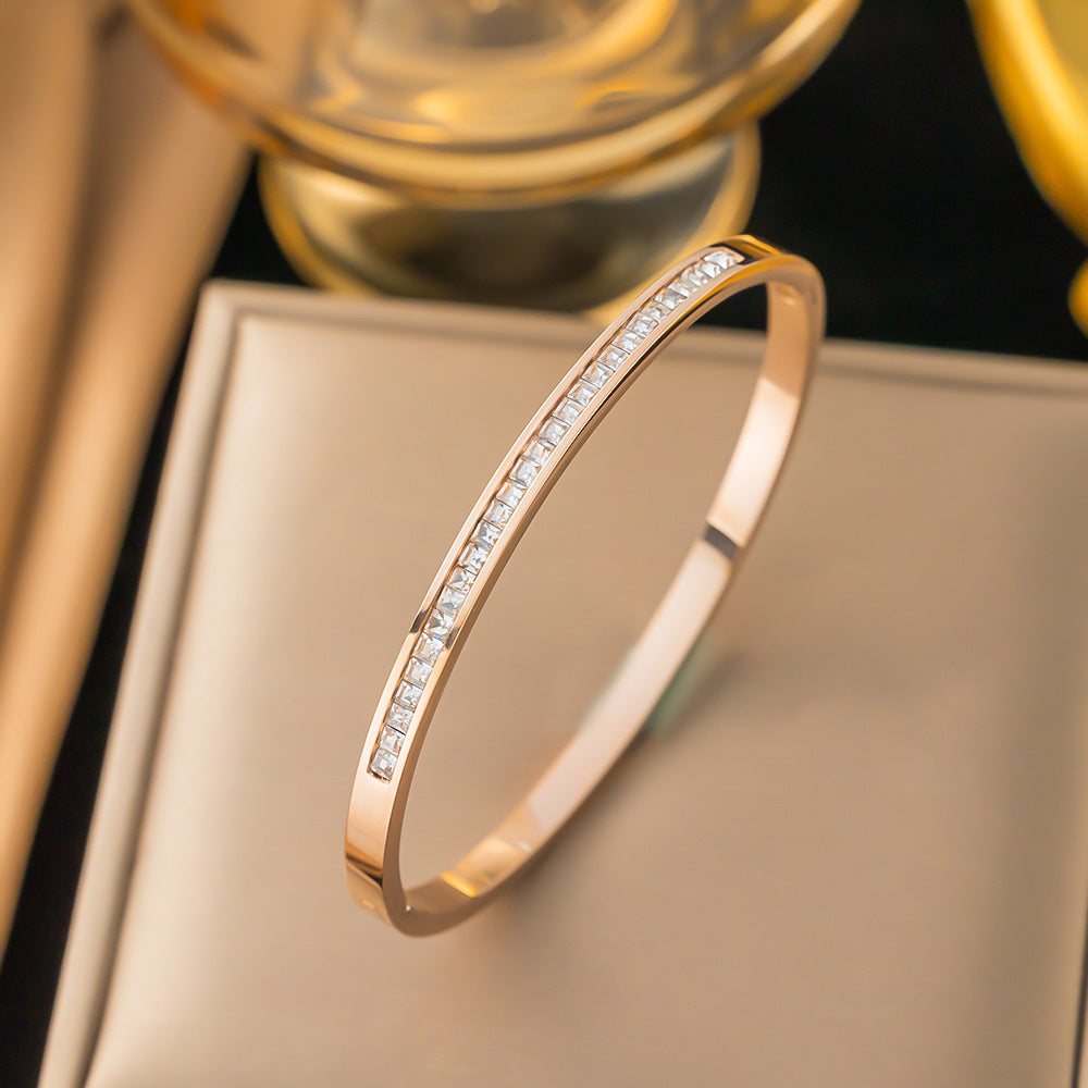 3 Pc - Anti Tarnish Square diamond bracelet rose gold (1 Pc Price - 129)