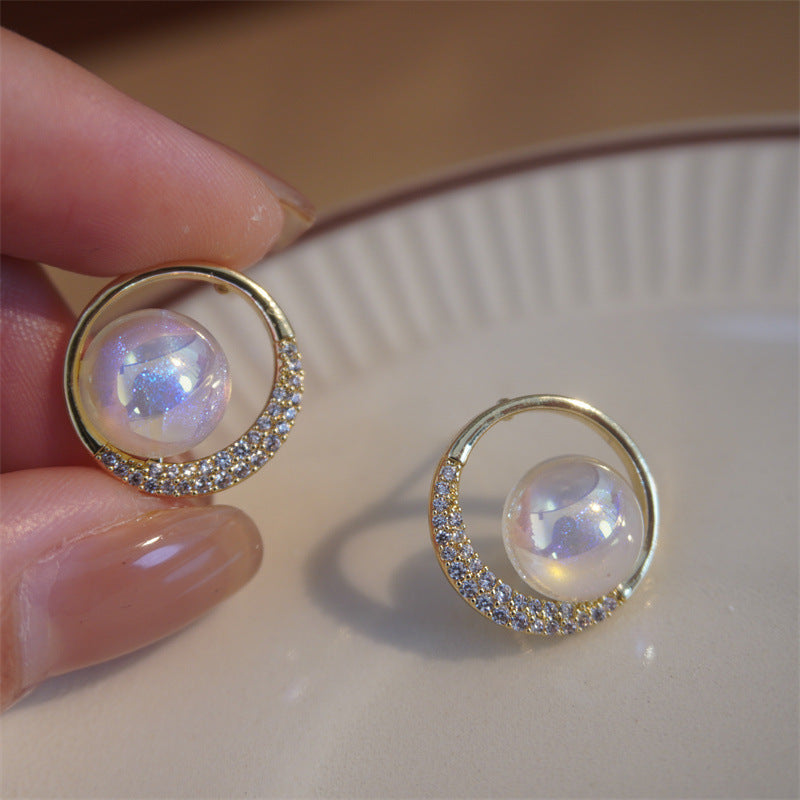 6 Set - Sweet zircon circle mermaid pearl earrings (Unit price 22)