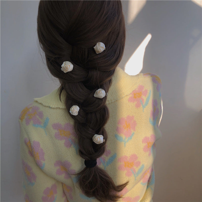 10 Pc - Satin Sense Flower Bud Rose Hair Clip opp packing (1 Pc Price - 6)