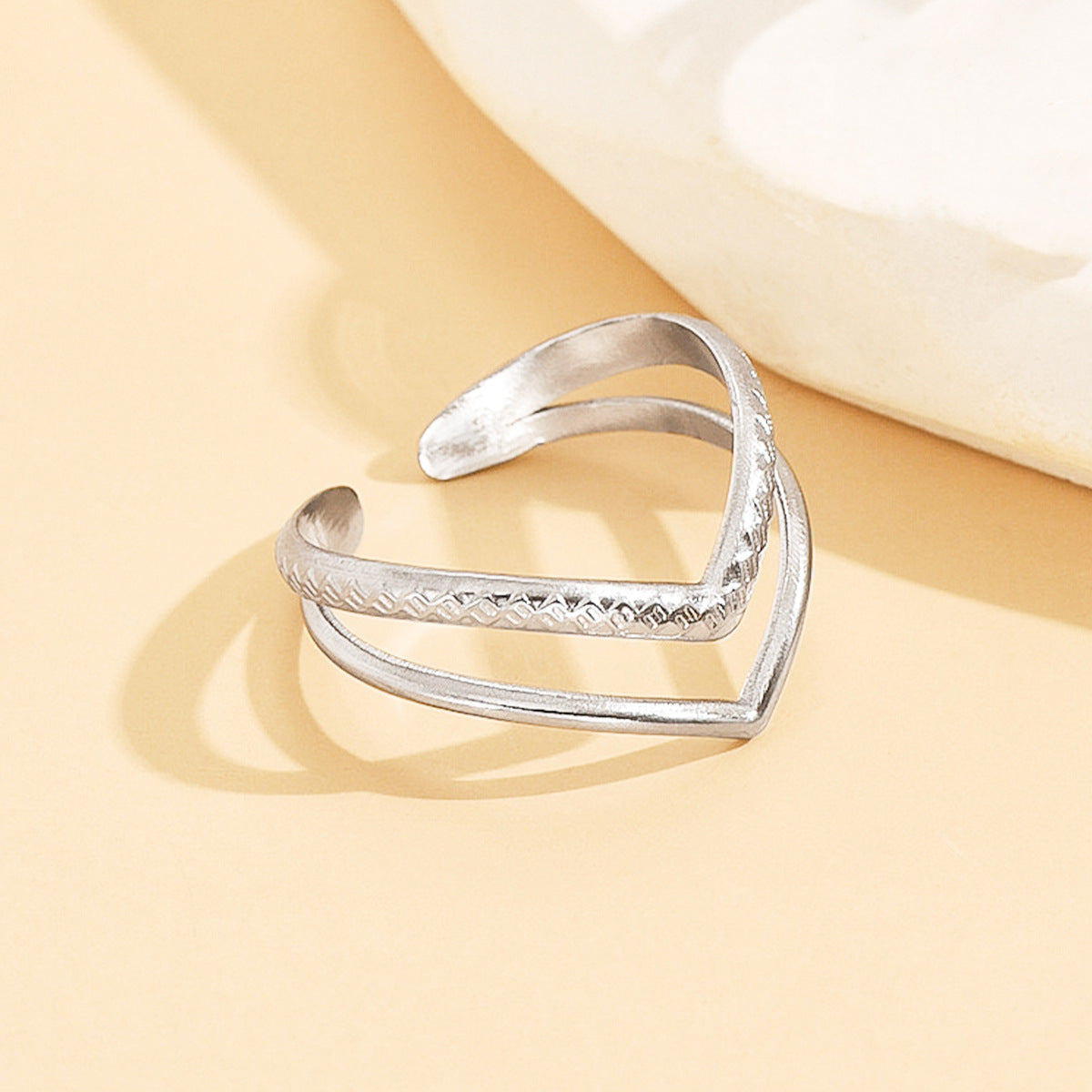 3 Pc - Anti Tarnish Double-layer v-shaped ring silver (1 Pc Price - 39)