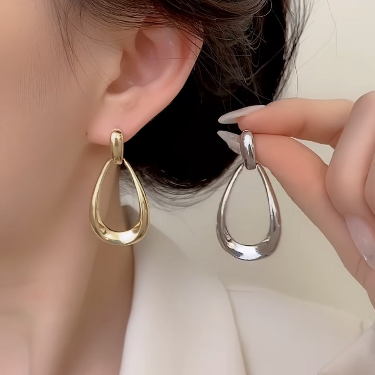 6 Pairs - Hollow Water Drop Minimalist Earrings - Silver (1 Pair Price - 27)