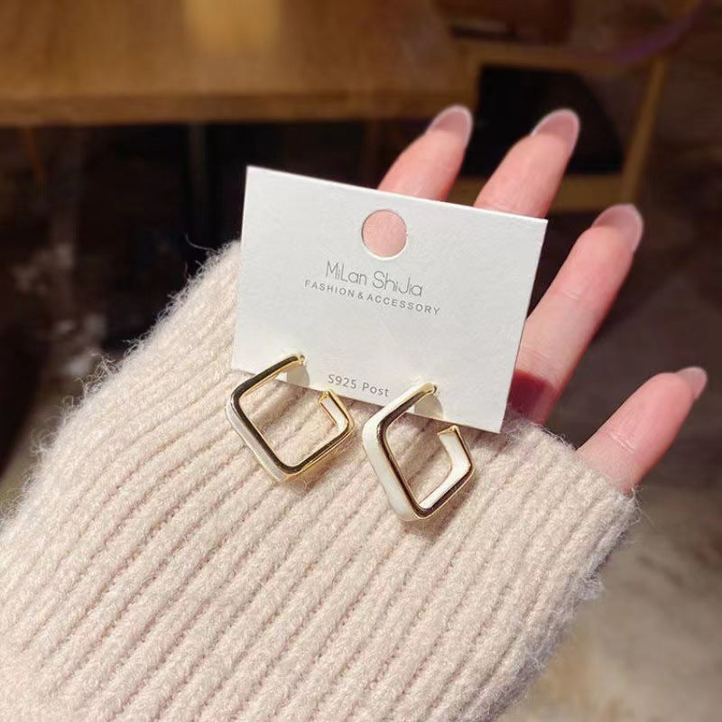 6 Pairs - Trendy Retro French Glaze Dropping Square Earring (Mix Color) (1 Pair Price - 39)