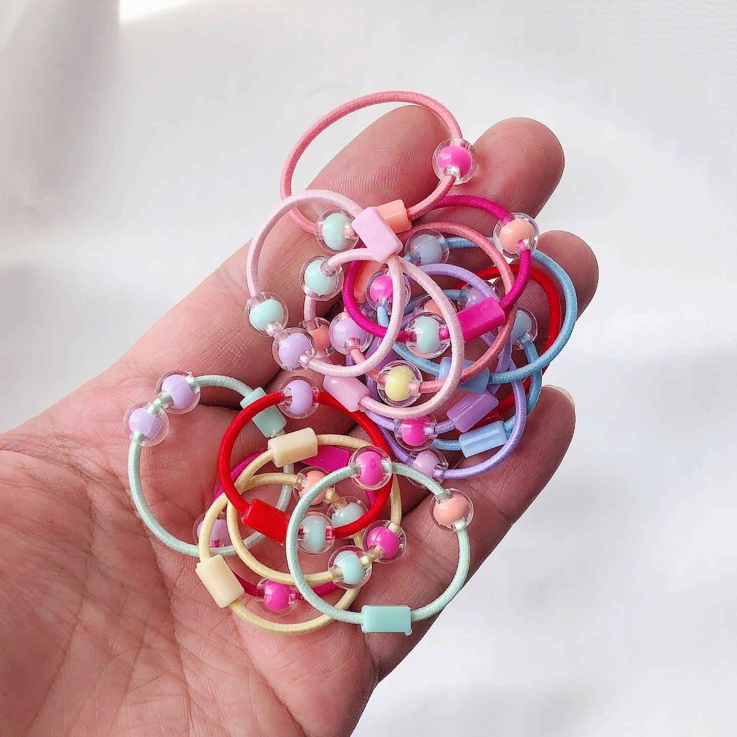 10 Pc - Korean style small beaded hair tie, simple small size hair rope for girls and babies (Mix color)