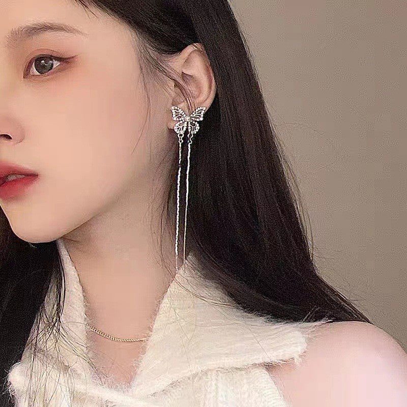 6 Pairs - High-End Butterfly Pearl Zircon Tassel Earrings (1 Pair Price - 53)