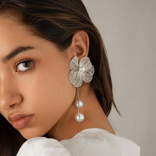 6 Set - Three-dimensional ginkgo flower earrings - Silver (Unit price 53)