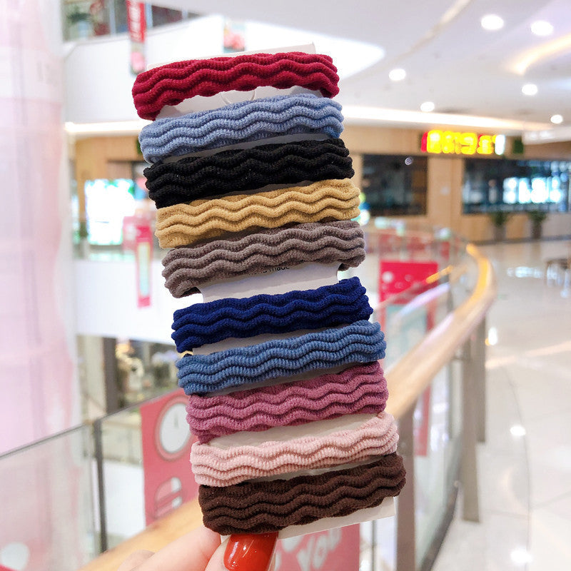 50 Pc - Korean Style Simple Hair Tie Towel Ring Headband - Wave Design (Mix Color in OPP bag) (Unit Price 1.2)