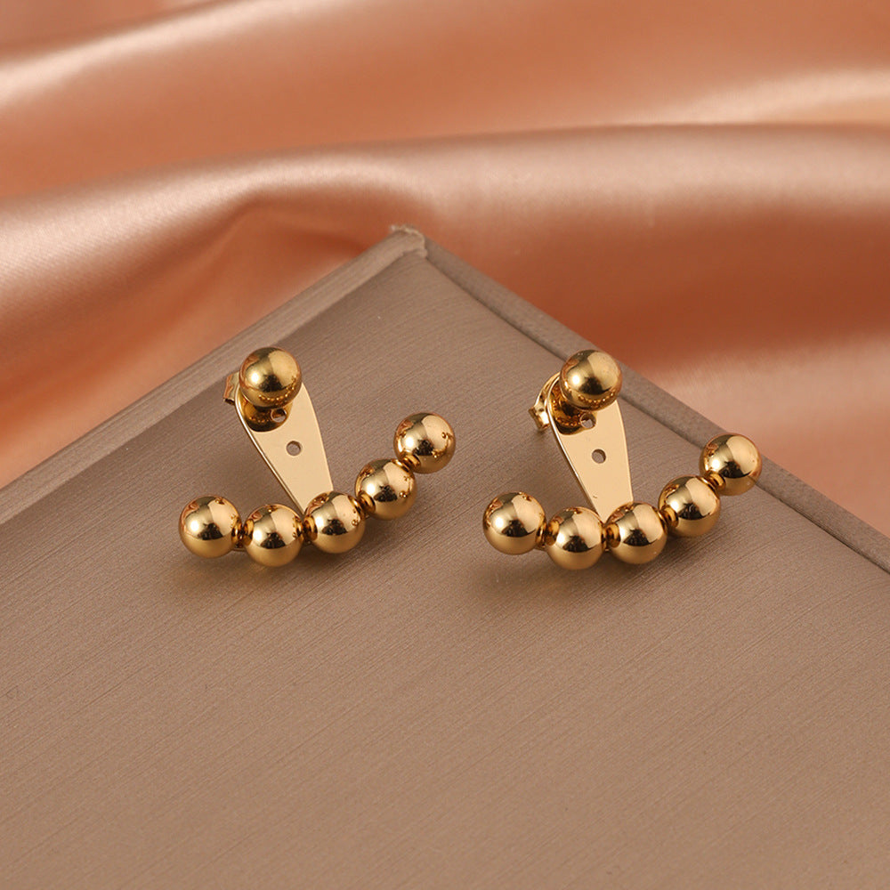 3 Pairs - Stainless steel front and back wear earrings - Golden (Unit Price - 92)