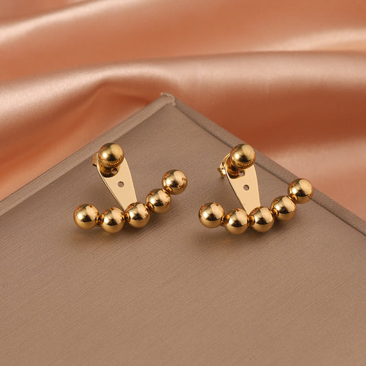 3 Pairs - Stainless steel front and back wear earrings - Golden (Unit Price - 92)