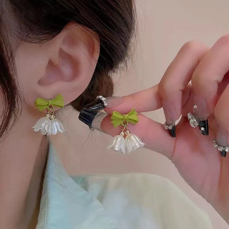 6 Pairs - Green Bow Small Bell Earrings (1 Pair Price - 30)