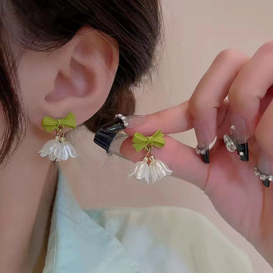 6 Pairs - Green Bow Small Bell Earrings (1 Pair Price - 30)