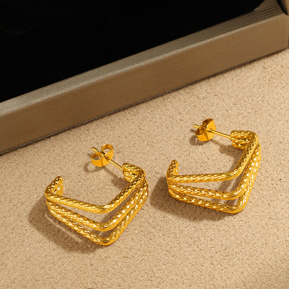 3 Set - Anti tarnish Multi-layer Square Earrings (Unit Price - 71)