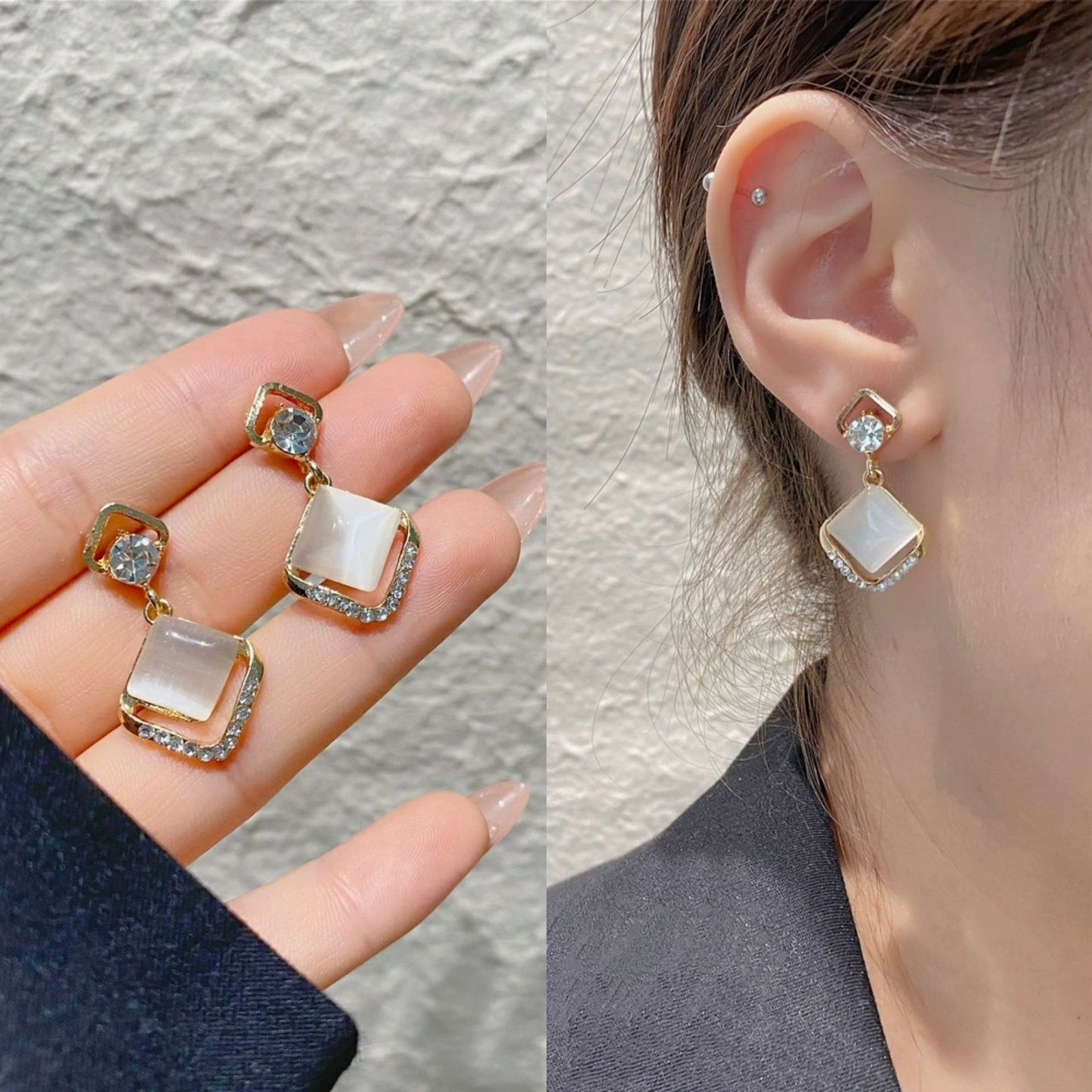 6 Set - Cat eye diamond shaped earring (Unit price 48)