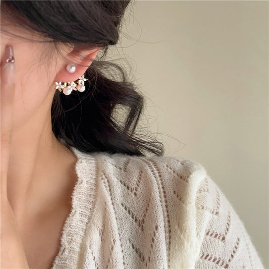 6 Set - A pair of two-wear pearl zircon flower earrings (1 Set price - 37)