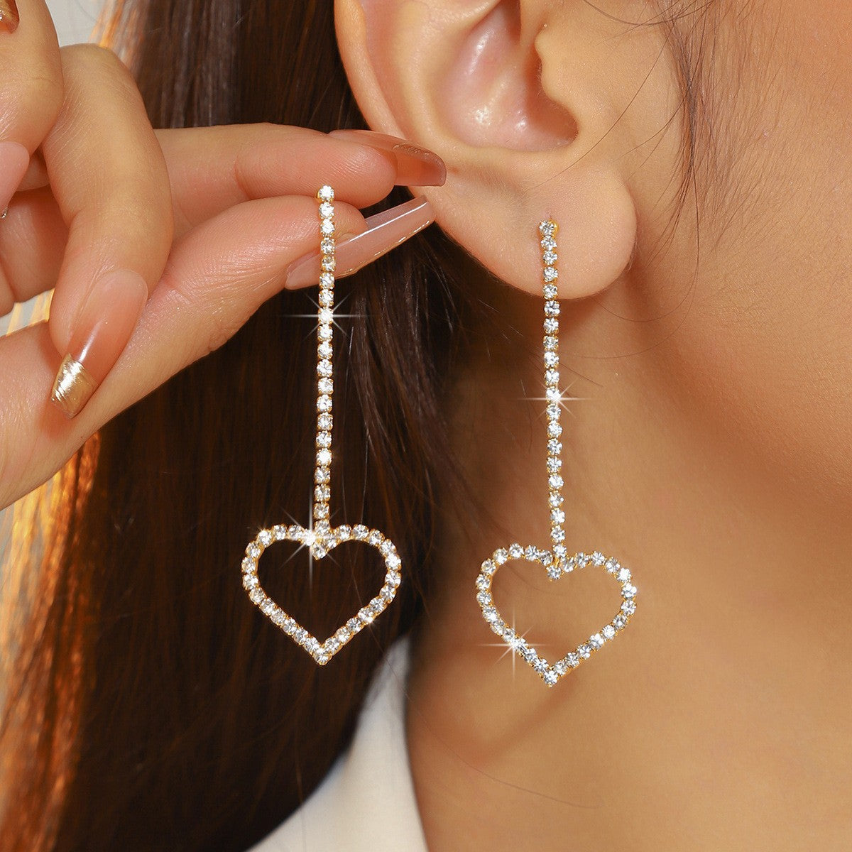 6 Set - Long shiny heart-shaped pendant earring (Unit price 42)