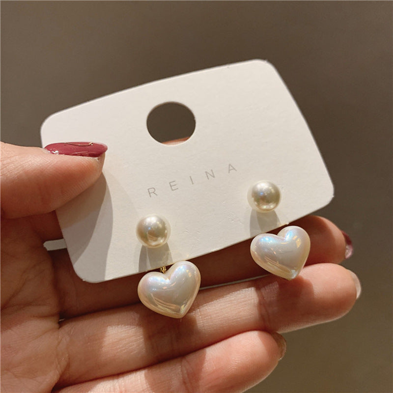 6 Set - Simple small heart pearl earrings (1 Set price - 17)